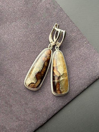 Серебряные серьги с симбирцитом 55х13 мм