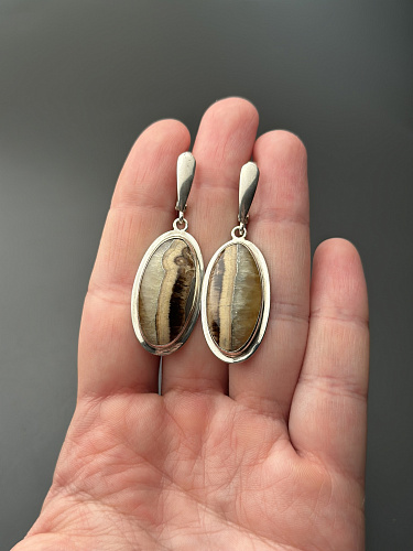Серебряные серьги с симбирцитом  45х15 мм