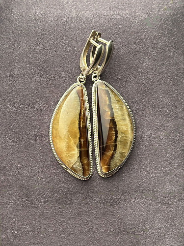 Серьги серебряные с симбирцитом 58х16 мм