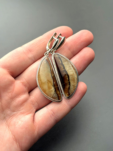 Серьги серебряные с симбирцитом 58х16 мм