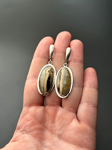 Серебряные серьги с симбирцитом  45х15 мм