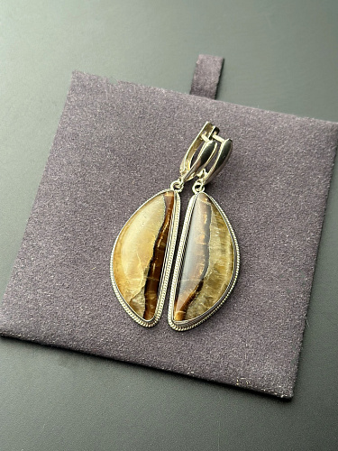 Серьги серебряные с симбирцитом 58х16 мм