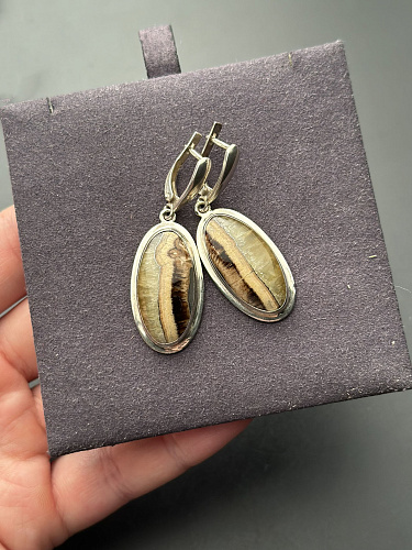 Серебряные серьги с симбирцитом  45х15 мм