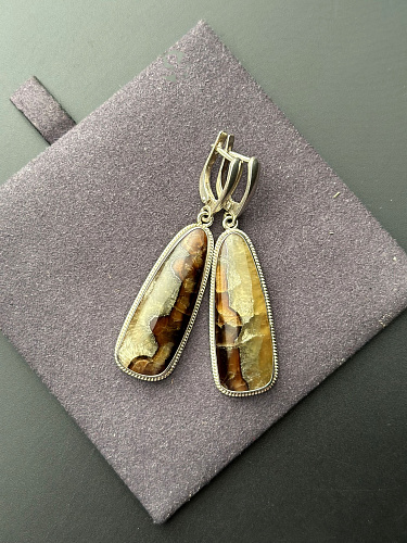 Серебряные серьги с симбирцитом 55х13 мм