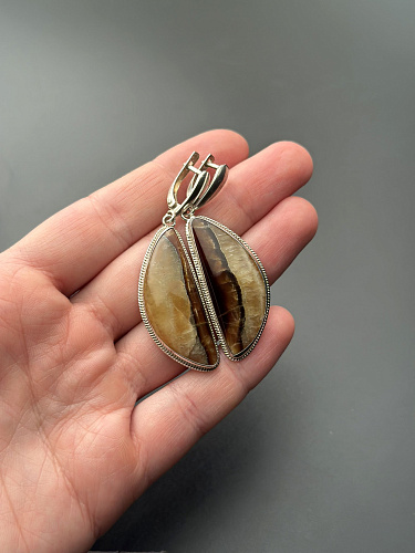 Серьги серебряные с симбирцитом 58х16 мм