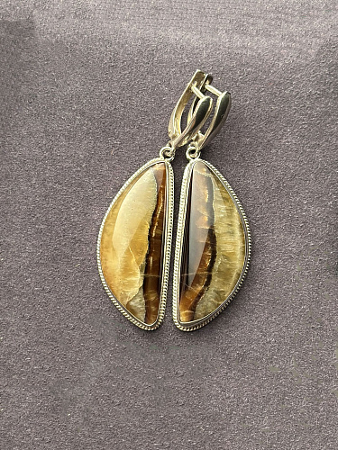 Серьги серебряные с симбирцитом 58х16 мм