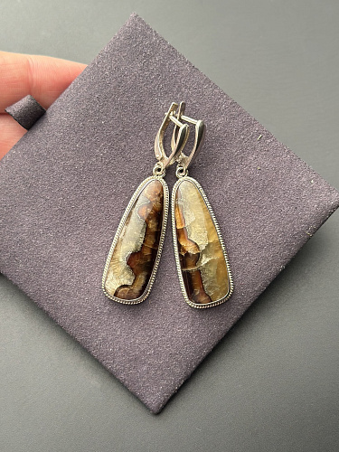 Серебряные серьги с симбирцитом 55х13 мм